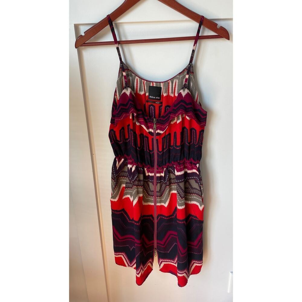 Dolce Vita 100% Silk Exposed Zipper Front Mini Dress, S